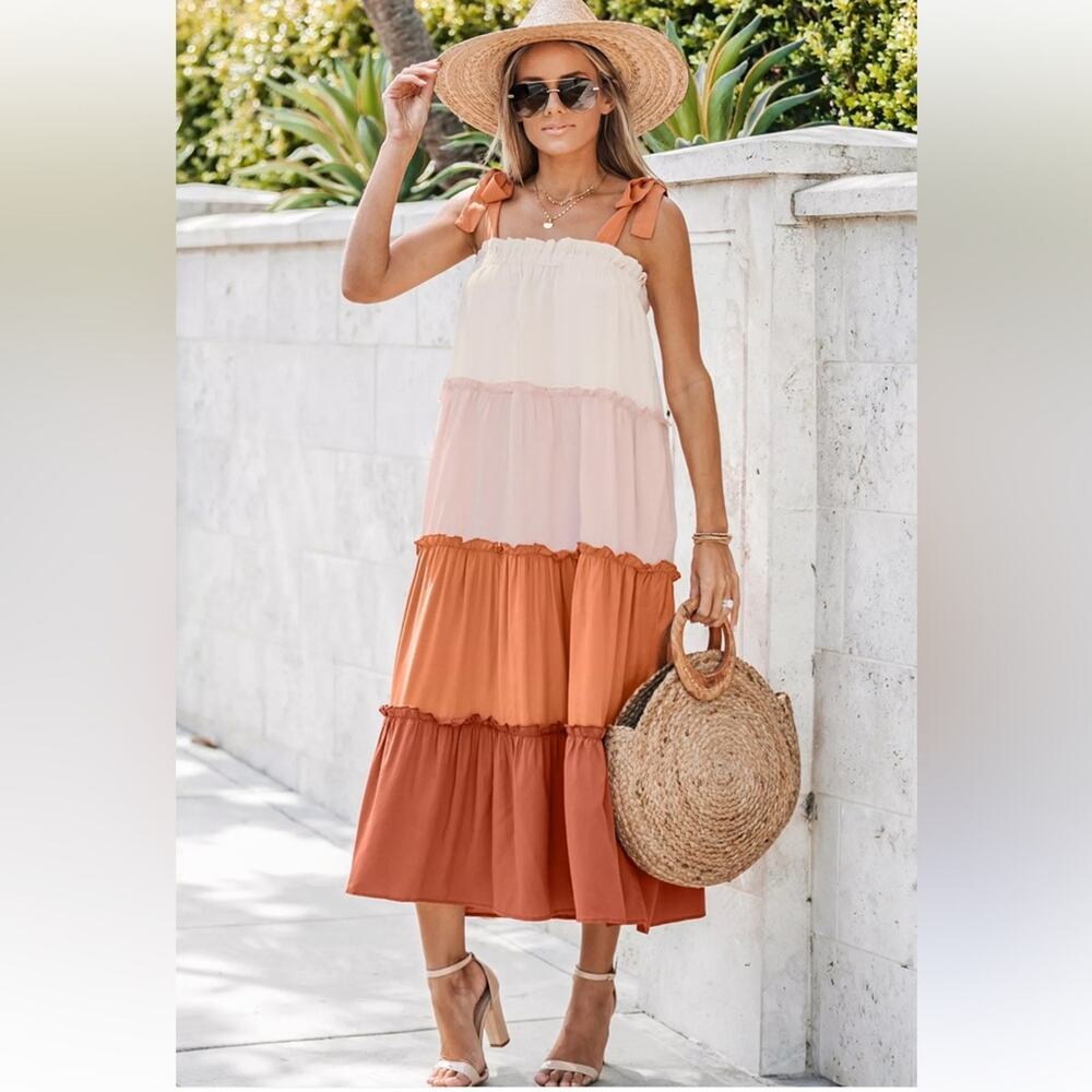 Large Dress Midi Boho Dress Bohemian Maxi Resortwear Prarie Terra Cotta Vacation